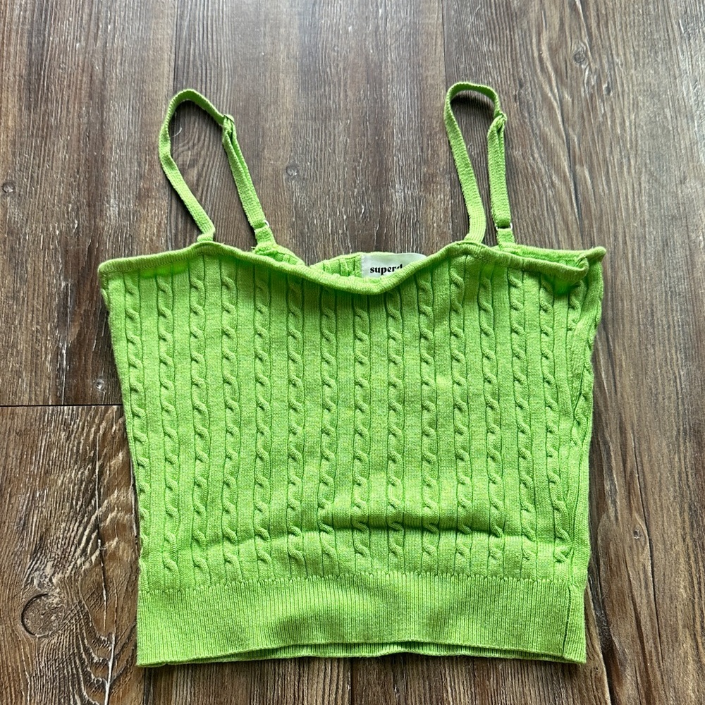 Revolve Superdown Green Cable Knit Tank Top medium